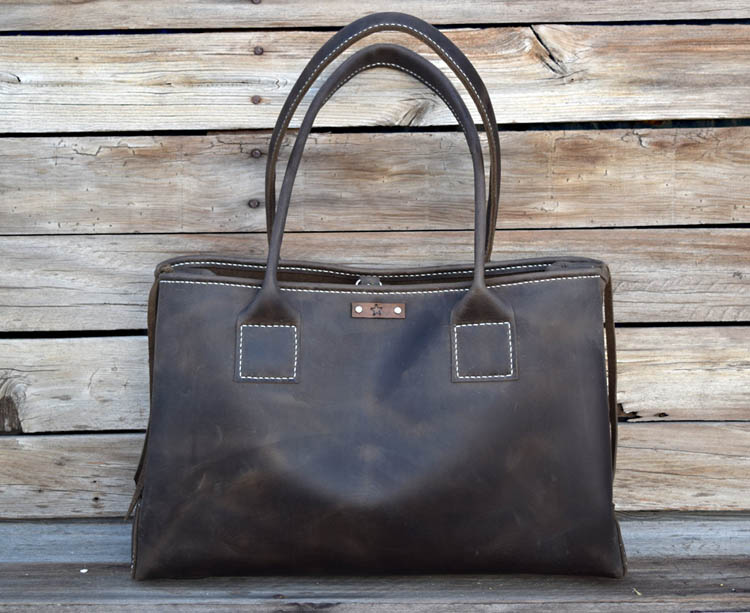  Large Hand Stitched Leather Bag by Feral Empire