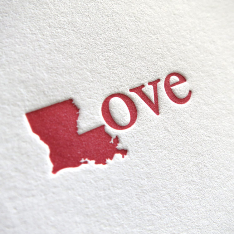 Louisiana Love Letterpress Note Card by Presse DuFour