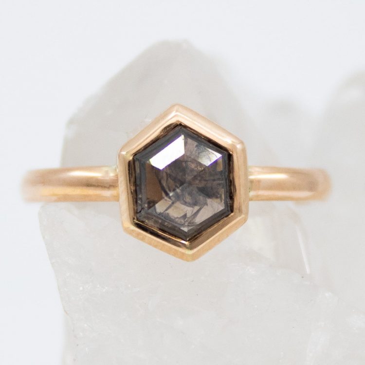 Hexagon brown grey diamond solitaire ring by Sophia Perez [buy]