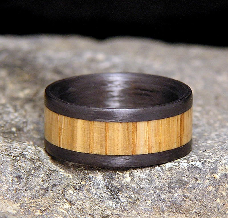 Carbon Fiber & Whiskey Barrel Men's Wedding Ring | Holz Rings