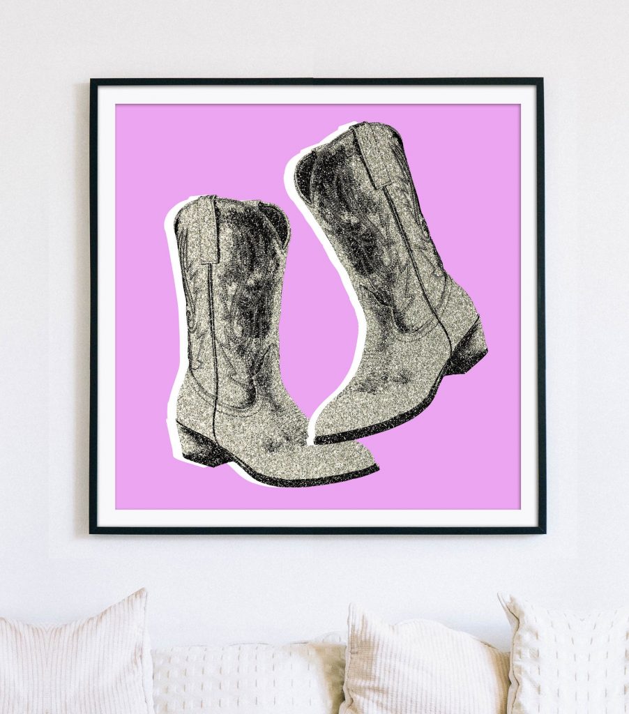 Marie Too Glam Cowboy Boots Pop Art Print
